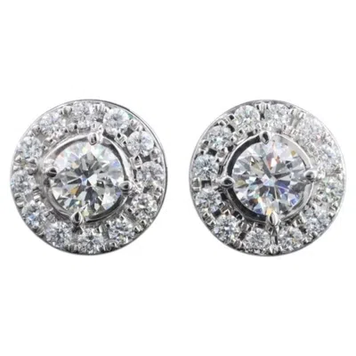 Pre-owned 1stdibs 14k 0.93 Ctw Round Brilliant Diamond Halo Stud Earrings In Multi