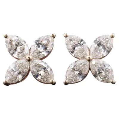 Pre-owned 1stdibs 14k 1.42 Ctw Marquise Diamond Floral Cluster Stud Earrings In Multi