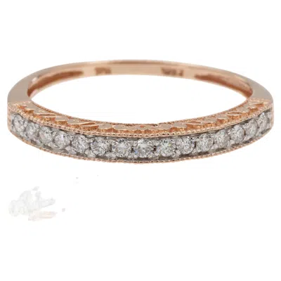 Pre-owned 1stdibs 14k 585 Solid Rose Gold Engraving And Milgrain Natural Diamond Band Ring In Red