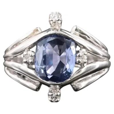 Pre-owned 1stdibs 14k Gold 2.67 Ct Unheated Sapphire And Diamond Ring With Gia Report In Blue