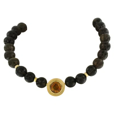 Pre-owned 1stdibs 14k Gold Clasp On A Garnet Bead Necklace With Gold Centerpiece With Citrine In Multi