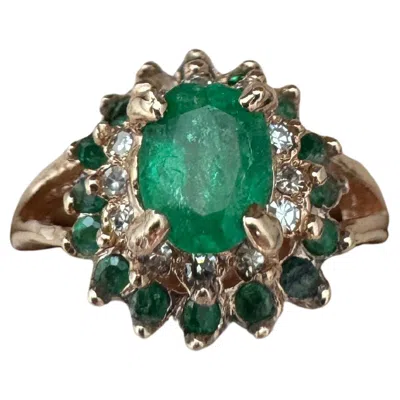 Pre-owned 1stdibs 14k Gold Cluster Ring With 1.60ct Emeralds & 0.30ct F Vs1 Diamonds In Multi