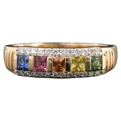Pre-owned 1stdibs 14k Gold Multicolored Sapphire And Diamond Band Ring In Blue