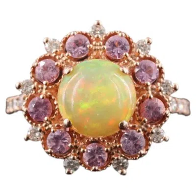 Pre-owned 1stdibs 14k Rose Gold Opal, Pink Sapphire, And Diamond Cocktail Ring In Red