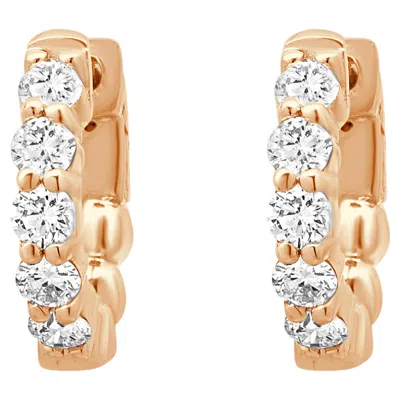 Pre-owned 1stdibs 14k Rose Gold Shared Prong Set Round Diamond Huggie Earrings In Red