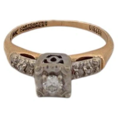 Pre-owned 1stdibs 14k Two Tone Ring With Diamonds And Filigree Square Top With Round Diamond In Multi