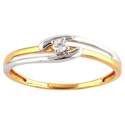 Pre-owned 1stdibs 14k Two-tone Gold Round Cut Diamond Wave Bypass Ring In Multi