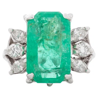 Pre-owned 1stdibs 14k White Gold 5.64 Carats Emerald Beryl & Diamond Cocktail Ring