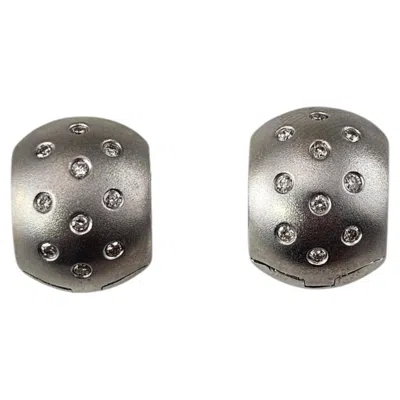 Pre-owned 1stdibs 14k White Gold And Diamond Huggie Hoop Earrings #25600