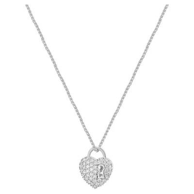 Pre-owned 1stdibs 14k White Gold And Pave Diamond Key To My Heart Pendant Necklace 17.0"