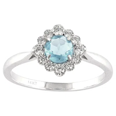 Pre-owned 1stdibs 14k White Gold Aquamarine And Diamond Halo Starburst Ring