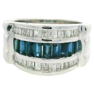 Pre-owned 1stdibs 14k White Gold Baguette Diamonds & Sapphire Wide Band Ring