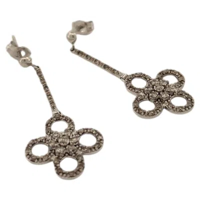 Pre-owned 1stdibs 14k White Gold Clover Diamond Dangle Earrings Pave Detailing