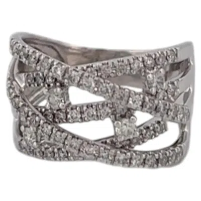 Pre-owned 1stdibs 14k White Gold Diamond Criss Cross Bands Ring Pave Design