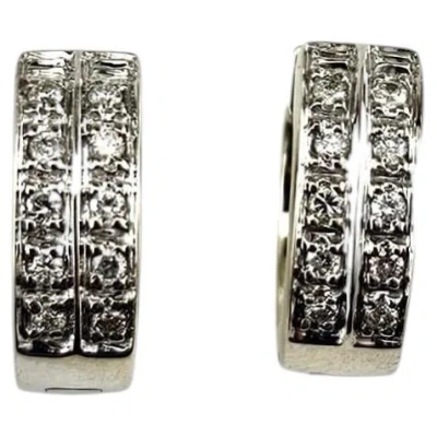 Pre-owned 1stdibs 14k White Gold Diamond Huggie Hoop Earrings #25444