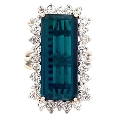 Pre-owned 1stdibs 14k White Gold Emerald- Cut Blue Tourmaline & 1.40 Ctw Diamond Ring