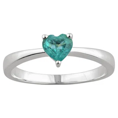 Pre-owned 1stdibs 14k White Gold Heart Cut Emerald Solitaire Ring- Modern Design
