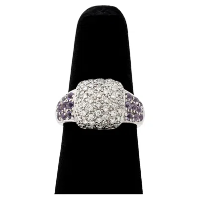 Pre-owned 1stdibs 14k White Gold Modernist Diamond Amethyst Cocktail Ring, 20th Century