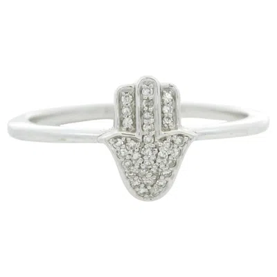 Pre-owned 1stdibs 14k White Gold Natural Round Diamond Pave Hamsa Ring In Stock