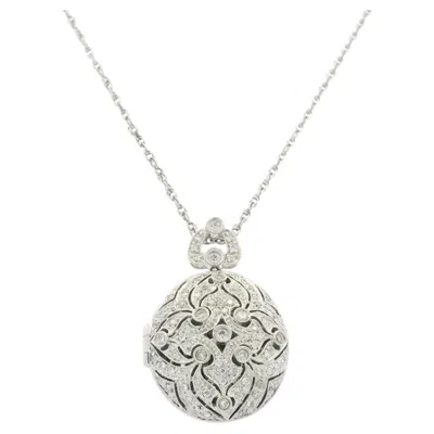 Pre-owned 1stdibs 14k White Gold Natural Round Diamond Pave Set Oval Shape Locket Necklace