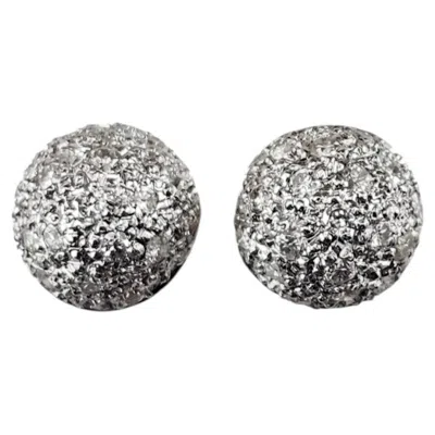 Pre-owned 1stdibs 14k White Gold Pave Diamond Dome Stud Earrings #25440