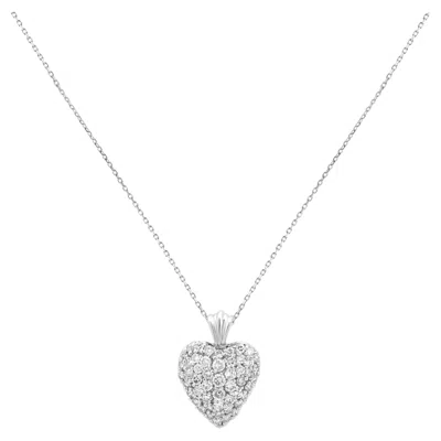 Pre-owned 1stdibs 14k White Gold Pave Diamond Heart Pendant Necklace 18.0"