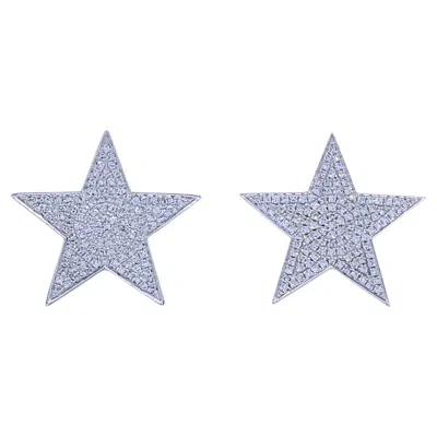 Pre-owned 1stdibs 14k White Gold Pavé Diamond Star Stud Earrings