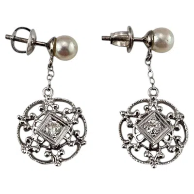 Pre-owned 1stdibs 14k White Gold Pearl And Diamond Dangle Earrings #25406