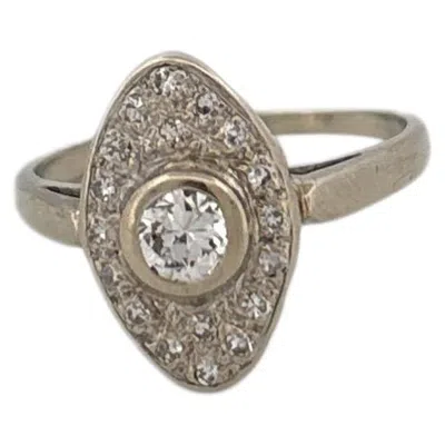 Pre-owned 1stdibs 14k White Gold Ring With Round Diamond And Oval Setting