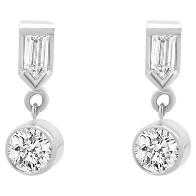Pre-owned 1stdibs 14k White Gold Round And Bullet Cut Diamond Dangle Earrings
