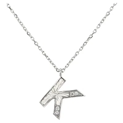 Pre-owned 1stdibs 14k White Gold Round Cut Diamond Initial "k" Pendant Necklace