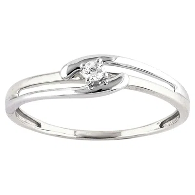 Pre-owned 1stdibs 14k White Gold Round Cut Solitaire Diamond Wave Bypass Ring