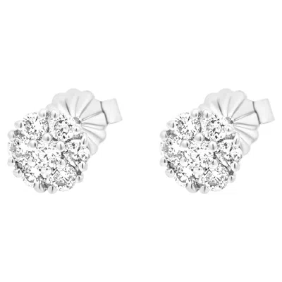 Pre-owned 1stdibs 14k White Gold Round Diamond Cluster Stud Earrings