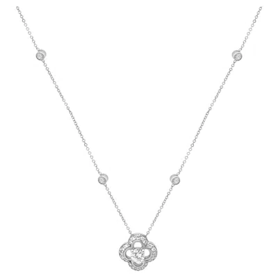 Pre-owned 1stdibs 14k White Gold Round Diamond Open Cut Quatrefoil Station Necklace 16.0"