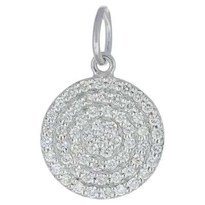 Pre-owned 1stdibs 14k White Gold Round Disc Charm Natural Diamond Pendant Fine Jewelry