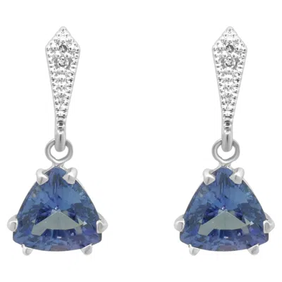 Pre-owned 1stdibs 14k White Gold Trillion Cut Tanzanite And Diamond Dangle Earrings