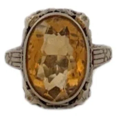 Pre-owned 1stdibs 14k White Gold Yellow Stone Filigree Vintage White Gold Ring