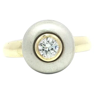 Pre-owned 1stdibs 14k Yellow & White Gold Diamond Solitaire Puffed Donut Bezel Matte Ring
