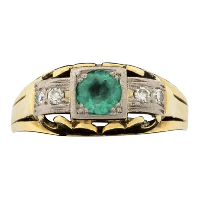 Pre-owned 1stdibs 14k Yellow & White Gold Emerald Diamond Ring, Late 20th Century
