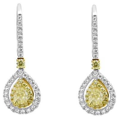 Pre-owned 1stdibs 14k Yellow And White Gold Yellow And White Diamond Double Halo Dangle Earrings