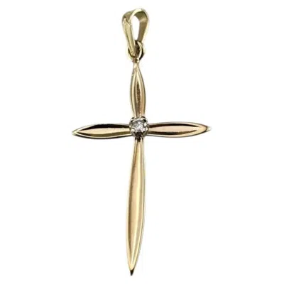 Pre-owned 1stdibs 14k Yellow Gold And Diamond Cross Pendant #25571