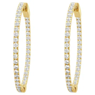 Pre-owned 1stdibs 14k Yellow Gold And Shared Prong Set Round Diamond Inside Outside Hoop Earrings