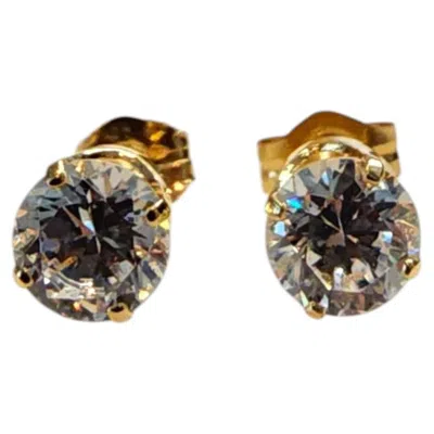 Pre-owned 1stdibs 14k Yellow Gold Cubic Zirconia Stud Earrings #25460