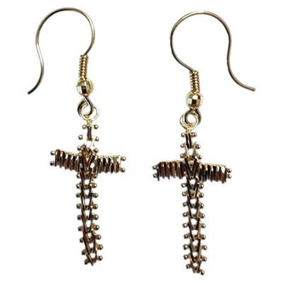 Pre-owned 1stdibs 14k Yellow Gold Dangle Flexible Cross Earrings #25458