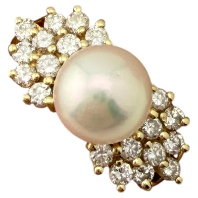 Pre-owned 1stdibs 14k Yellow Gold Diamond & Pearl Ring