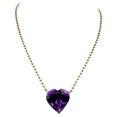 Pre-owned 1stdibs 14k Yellow Gold Heart Shaped Amethyst Necklace