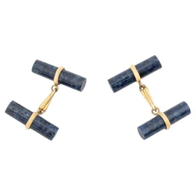 Pre-owned 1stdibs 14k Yellow Gold Lapis Lazuli Cufflinks, Modern Design, Circa 1950s
