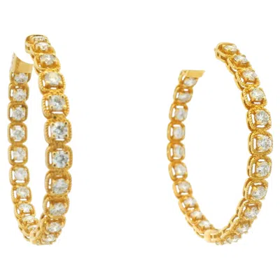 Pre-owned 1stdibs 14k Yellow Gold Natural Round Brilliant Diamond Bezel Set Hoop Earrings