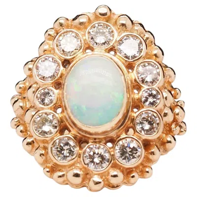 Pre-owned 1stdibs 14k Yellow Gold Opal And Diamond Cocktail Ring - Vhk#566
