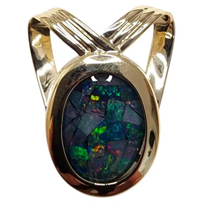 Pre-owned 1stdibs 14k Yellow Gold Oval Black Opal Doublet Pendant #25527
